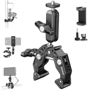NEEWER Super Clamp con 3" Magic Arm a Doppia Testa Sferica, Cold Shoe, Filetto 1/4", Adattatore Telefono/Action Camera per Treppiede Tavolo Barra Aste Gimbal, Compatibili con SmallRig GoPro DJI, ST83