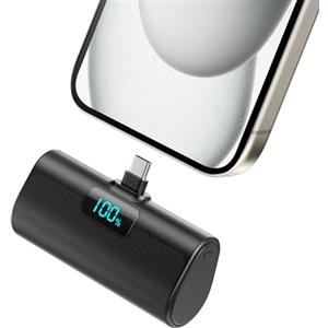 HETP Power Bank 5200mAh, Ultra-piccolo&Ultra-compatto Caricatore Portatile USB C PD Ingressi&Uscite Mini Powrbank Batteria Esterna per iPhone 17/16/15 Android Samsung Galaxy Note Huawei iPad Pro/Air-Nero