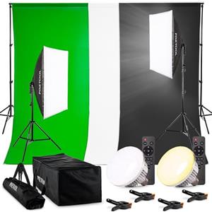 PIXETOOL Set Studio Fotografico - Softbox - Green Screen (2,8x1,8m) Con Supporto (2x2m) - Fondale fotografica - Godox Lampada - Sfondo - Luce Fotografiche Per Video Foto - Fotografia Streaming Gaming