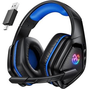 Tatybo Cuffie Gaming Wireless per Ps5 Ps4, Bluetooth Cuffie 2.4 GHz USB e Type-C con Microfono 7.1 Qualità Audio,Batteria 40Ore,Cuffie Pc per Mac Laptop Mobile Switch,Nero e blu