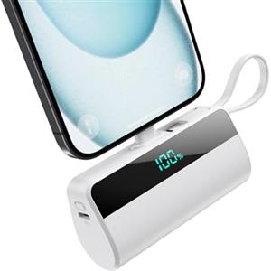 iPosible Mini Power Bank 5500mAh per iPhone con Cavo USB C Integrati, 20W PD Ricarica Rapida Caricatore Portatile Powerbank Compatto Batteria Esterna per iPhone 17/16/15/14/13/12/11/8/7/6 serie
