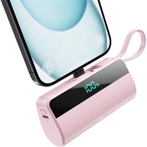 iPosible Mini Power Bank 5500mAh per iPhone con Cavo USB C Integrati, 20W PD Ricarica Rapida Caricatore Portatile Powerbank Compatto Batteria Esterna per iPhone 17/16/15/14/13/12/11/8/7/6 serie
