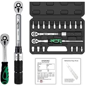 AEROFORCE Professional Tools AEROFORCE 1/4" Chiave Dinamometrica, Chiave di Torsione 5-25 Nm, Precisione ± 3%, Chiave A Cricchetto 1/4", Hex e Torx, 19 Pezzi Kit di Manutenzione per Biciclette Strada Montagna