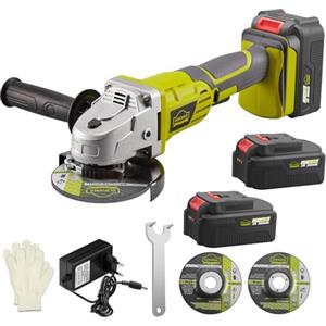 DEWINNER Smerigliatrice a Batteria, Flessibile a Batteria 115 mm, 2 Batterie 3 Ah, Impugnatura Ausiliaria, Caricatore Rapido, 2 Dischi di Molatura per Smerigliatura, Taglio e Lucidatura