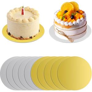 LFBEST 10 Piatti per Torte da 2 mm, in Cartone, Riutilizzabili, Rivestiti, Utilizzabili su Entrambi i Lati, per il Trasporto di Torte e Torte (Argento e Oro)