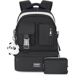 FRONET Zaino Scuola Media Superiore Ragazza, Zaino Donna 16 Pollici Zaini per PC Portatili USB per Scuola Elementare Università Casuale Viaggio, Zainetti per Bambini Bimba Zainetto Daypack School Backpack