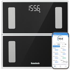 Homebuds Bilancia Pesapersone, Alta Precisione Assicurato Dalla Fabbrica Professionale di Bilancia Pesapersone Digitale dal 2001, App Sync 13 Composizione Corporea, 182kg, LED, Nero