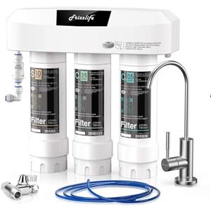 Frizzlife SP99-NEW, sistema di filtrazione dell'acqua sottolavello con rubinetto in nichel spazzolato, certificato 0,5 micron a 3 stadi, rimuove il 99,99% di piombo, cloro, cloramina, fluoro, odori,