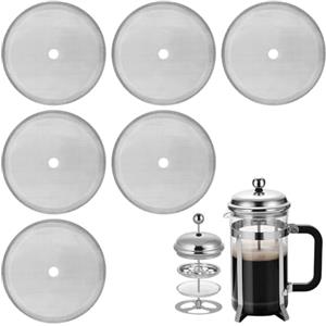 SYEYCW 6 Pezzi Filtro a Rete di Ricambio per Caffettiera, 10 cm Riutilizzabili in Acciaio Inossidabile Filtro Caffettiera Francese, Filtri a Rete di Ricambio French Press, per 8 Tazze / 1000 ml