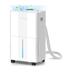 Homtronics Deumidificatore 8L, Deumidificatore Portatile Casa con Tubo di Scarico, Controllo Intelligente Dell'umidità, 3 Modalità, Timer 24H, per Camper Bagno Camera da Letto