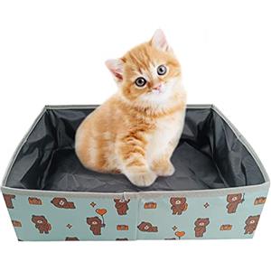 Macelitu Lettiera da Viaggio per Gatti Pieghevole XL, Lettiera Portatile per Gattino, Impermeabile, Durevole, Facile da Pulire per Viaggi, Campeggio, Interni, All'aperto, Auto, Parco, 47*36*13cm, (Orsetto)