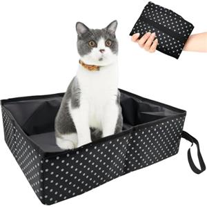 Omxyinma Lettiera da Viaggio per Gatti Portatile, Lettiera Pieghevole per Gatti, Impermeabile, Facile da Pulire per Gattino Interno All'aperto Campeggio Viaggi Toilette, 40x30x13cm(Nero)