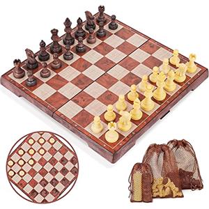 Peradix 2 in 1 Scacchi e Dama Magnetici, Scacchiera Pieghevole Gioco Intelligente Set da Viaggio Classico, Portatile (31 * 31CM)