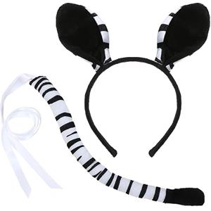 XEPST Animale Zebra Costume Set, Zebra Orecchie e Coda Set con Zebra Orecchie Fascia e Zebra Coda per Animale Costume Cosplay Festa di Compleanno Halloween Fancy Dress del Partito