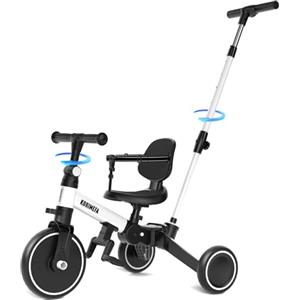 KORIMEFA Bicicletta per bambini, Triciclo a 3 ruote per bambini da 1-3 anni,maniglia di spinta, pedale rimovibile,schienale,maniglia di guida per i genitori,Natale per il primo compleanno (Bianco)