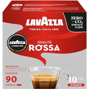 Lavazza A Modo Mio Qualità Rossa, 90 Capsule Caffè, per un Espresso con Note Aromatiche di Cioccolato e Frutta Secca, Arabica e Robusta, Intensità 10/13, Tostatura Media, Confezione da 36 e 54 Capsule