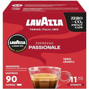 Lavazza, A Modo Mio Passionale, 90 Capsule Caffè, per un Espresso con Note di Caramello e Cioccolato, 100% Arabica, Intensità 11/13, Tostatura Scura, Confezione da 36 e 54 Capsule