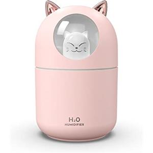 feilai 300ML Mini Umidificatore Ultrasonico, Funzione di Luce Notturna, Muto, Adatto Per Soggiorno, Camera da Letto, Ufficio, Auto, Pianta, Regalo Creativo Per i Bambini, Gli Amici e Gli Amanti (Rosa)