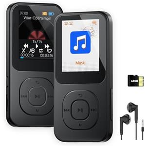 PECSU 64GB MP3 Player con Bluetooth 5.3, Lettore musicale portatile con altoparlante, Radio FM, Registratore vocale, Maggiore durata della batteria, Trasmissione rapida, Spegnimento timer, Fino a 256GB