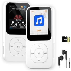 PECSU 64GB MP3 Player con Bluetooth 5.3, Lettore musicale portatile con altoparlante, Radio FM, Registratore vocale, Maggiore durata della batteria, Trasmissione rapida, Spegnimento timer, Fino a 256GB