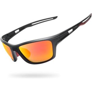 UVTQSSP Occhiali sportivi da ciclismo uomo donna polarizzati protezione UV400 occhiali da corsa HD vista full frame occhiali da sole ultraleggeri occhiali veloci montatura nera/arancione lente