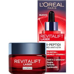 L'Oreal Paris L'Oréal Paris Revitalift Laser Tri-Peptidi Siero Anti-Età Rimpolpante con Acido Ialuronico e Vitamina C da 30ml + Crema Viso Anti-Età Tripla Azione da 50ml Trattamento Antirughe - Set da 2