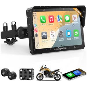 Carpuride W702T Pro Moto Carplay Schermo con TPMS Sistema, Senza Fili CarPlay e Android Auto, Portatile 7" Impermeabile Tattile Schermo, Doppio Bluetooth, Interfono Funzione, Navi, Bussola, Barometro.