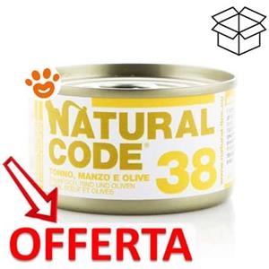 Natural Code 38 Cibo Umido per Gatti - Tonno, Manzo e Olive in Jelly 85g - Senza Conservanti e Coloranti