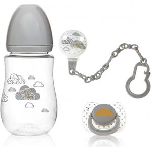 Kiokids Set Biberon, Ciuccio Anatomico e Clip Grigio - 3 Pezzi per Neonati