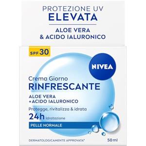 NIVEA Crema Giorno Rinfrescante SPF 30 50 ml, Crema idratante viso con Aloe Vera e Acido Ialuronico per 24h di fresca idratazione, Skincare con elevata protezione UVA/UVB SPF30 per pelle normale