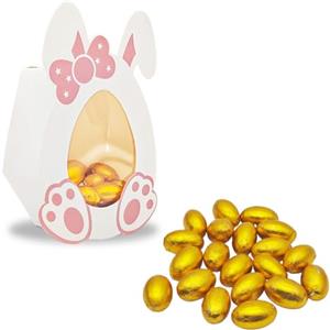 exatta Uovo di Pasqua,Uova di Cioccolato,20 Cioccolatini Mini Egg+Scatola Regalo a Forma di Coniglio,Perfetto per Pasqua,Idee Regalo Pasqua-Mini Egg Dorato