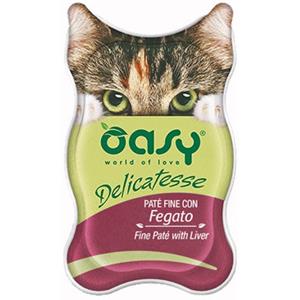 Oasy Umido Gatto DELICATESSE Paté con FEGATO Vaschetta 85 gr Prezzo x 18 unità