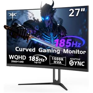 KTC Monitor Gaming Curvo 27 Pollici, QHD 2K 2560×1440, 180Hz (OC 185Hz), Pannello HVA 1500R, Contrasto 4000:1, 1ms GTG, Adaptive Sync, HDR10, 2×DP 1.4, 2×HDMI 2.0, VESA 100×100 mm, H27S5