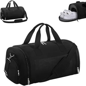 CS COSDDI - Borsa da viaggio pieghevole con scomparto per scarpe e scomparto umido, impermeabile, Weekender Gym Travel Bag Borsa da allenamento per uomo e donna, Nero, Reisetasche