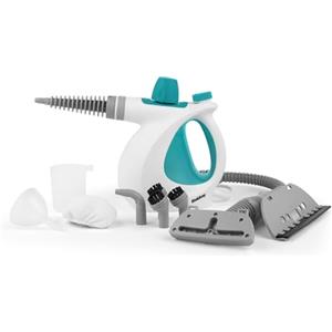 Beldray BEL0701TQN Detergente a vapore portatile 10-in-1, perfetto per tappezzeria, Piastrelle per bagno, specchi e finestre, scopa a vapore detersivo, Uccide efficacemente i batteri, Turchese, 1000W