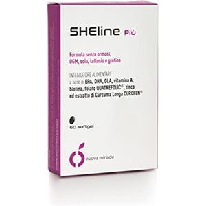 Sheline Più Integratore Menopausa Completo Senza Ormoni con Omega 3, Quatrefolic e CurQfen - 60 Softgel per Vampate, Dolori Articolari e Supporto Cardiaco - Ideale per chi evita Terapie Ormonali