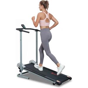 Sunny Health & Fitness Tapis roulant manuale, non elettrico, pieghevole e dal design compatto, pedana silenziosa, monitor digitale per appartamento, palestra, ufficio domestico