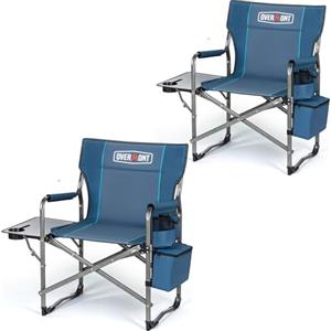 OVERMONT Sedia da Regista XL Pieghevole - Sedia da Campeggio con Tavolino Laterale Termica- Capacità di Carico Fino a 180 KG - per Campeggio Festival Della Pesca All'aperto Grigio-blu