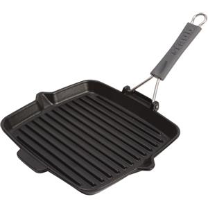 STAUB Bistecchiera in Ghisa Quadrata 24 cm con Manico in Silicone, Adatta per Induzione, Nero