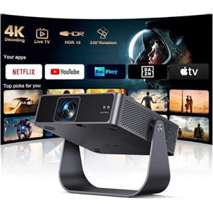 PUTRIMS Proiettore Portatile【Smart TV & 1000+ Canali Live】Mini Proiettore 4K Smart TV Compatibile con Netflix, Rotazione 330°, Auto Focus WiFi Bluetooth, 1080P Nativo, Videoproiettore soffitto casa/campeggio