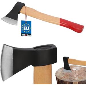 KOTARBAU® Ascia doppia per tagliare la legna 500 g in acciaio con manico in legno impregnato, accetta con protezione anti-taglio