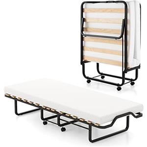 GYMAX Brandina Pieghevole con Materasso, Carico 220 kg, 200 x 80 x 41 cm, Materasso Memory, a 15 Doghe