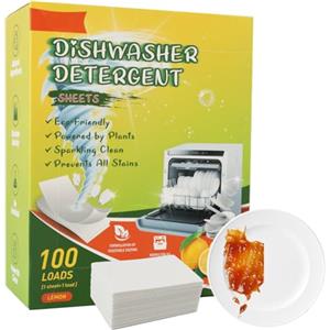 sofun 100 fogli per lavastoviglie - biodegradabili e senza plastica, pastiglie per lavastoviglie senza prodotti chimici con profumo di limone, pulizia potente per stoviglie e pentole