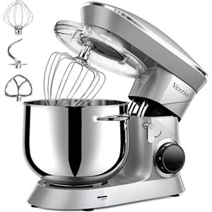 Vezzio Impastatrice Planetaria Vezzio Impastatrice Elettrico 1500W Robot da Cucina 10 Velocità con 8.5 Litri Ciotola di Acciaio Inossidabile,Sbattitore Frusta, Gancio per Impastare (Argento)