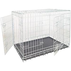 Croci Gabbia per Cani - Box per animali in metallo, da Interno Esterno e Auto, Pieghevole, due porte anti fuga, fondo removibile, Kennel cane taglia piccola, dimensione 64x48x54 cm