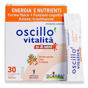 Oscillo Vitalità da 3 Anni - Multivitaminico Bambini 30 Stick Orosolubili | integratore alimentare, concentrazione, stanchezza fisica, olivello spinoso, vitamine B, C, D3, K2, zinco, gusto tropicale