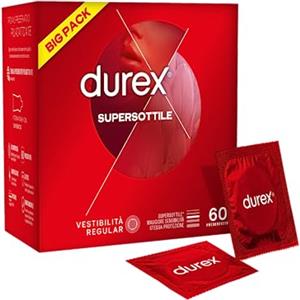 Durex SuperSottile Vestibilità Regolare Preservativi Sottili formato Super-Big, 60 Profilattici