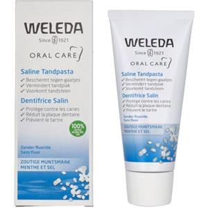 Weleda Dentifricio Salino, dentifricio a base di sale marino senza fluoro, neutralizza gli acidi dannosi e protegge da carie e placca, trattamento 6 in 1 (1x75 ml)