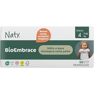 Naty BioEmbrace Pannolini per Bambini Taglia 4 (7-18 kg) | 100% a base vegetale sulla Pelle | Morbidezza vegetale, Dermatologicamente Testati, Super Assorbenti | 88 Pezzi