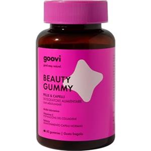 Goovi, Beauty Gummy, Vitamine Gommose con Acido Ialuronico per il Benessere di Pelle e Capelli, Integratore Alimentare con Vitamina C, Biotina e Selenio, Gusto Fragola, 60 gummies
